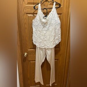 VICTORIAS SECRET VINTAGE Lingerie Set Cream Pajama Pants w Lacy Top Size M